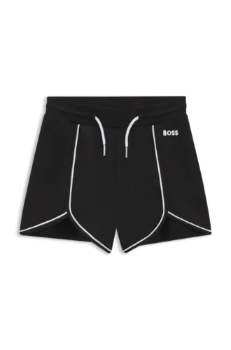 Kids’ stretch shorts with logo and piping