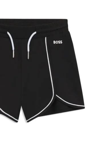 Kids’ stretch shorts with logo and piping