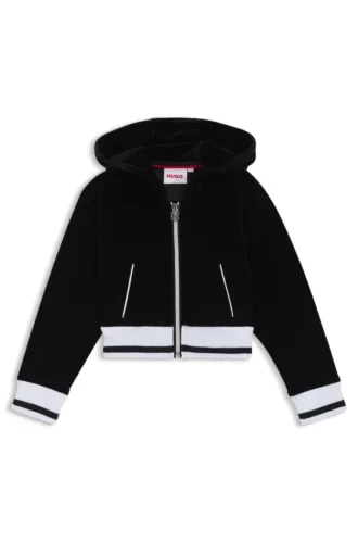 Kids’ stripe-ribbing zip-up hoodie in velvet