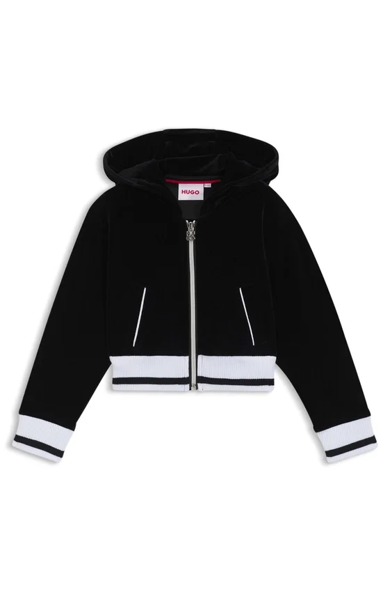 Kids’ stripe-ribbing zip-up hoodie in velvet Kids’ stripe-ribbing zip-up hoodie in velvet