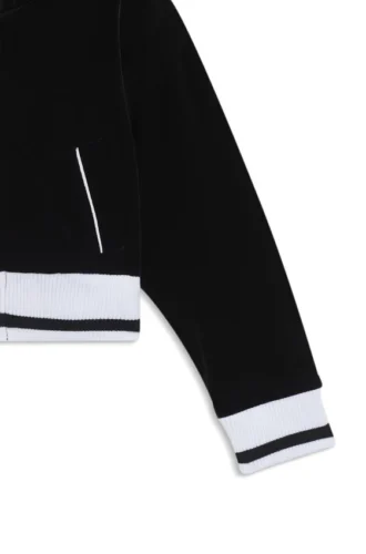 Kids’ stripe-ribbing zip-up hoodie in velvet
