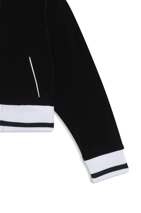 Kids’ stripe-ribbing zip-up hoodie in velvet Kids’ stripe-ribbing zip-up hoodie in velvet
