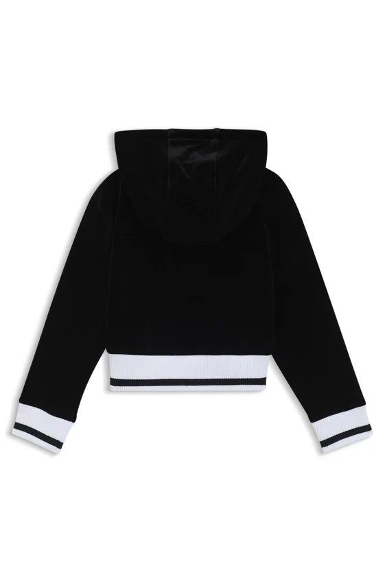Kids’ stripe-ribbing zip-up hoodie in velvet Kids’ stripe-ribbing zip-up hoodie in velvet
