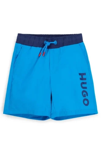 Kids’ swim shorts with vertical logo print