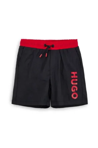 Kids’ swim shorts with vertical logo print