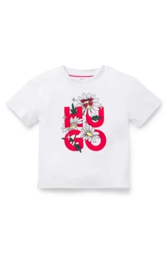 Kids T-shirt in cotton with floral stacked-logo print