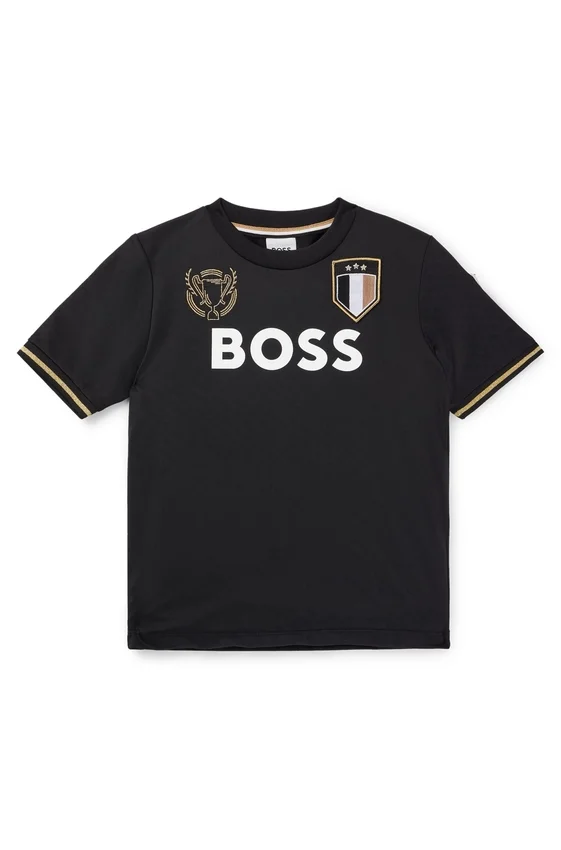 Kids’ T-shirt in stretch fabric with embroidered patches Kids’ T-shirt in stretch fabric with embroidered patches