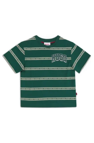 Kids’ T-shirt in striped cotton with varsity-style logo