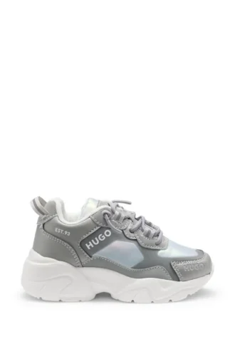Kids’ trainers in faux leather and taffeta