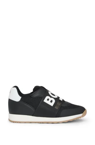 Kids’ trainers in leather and mesh with logo elastic