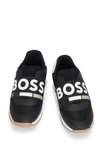 Kids’ trainers in leather and mesh with logo elastic