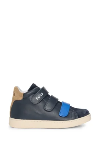 Kids’ trainers in leather with branded touch-closure straps Kids’ trainers in leather with branded touch-closure straps