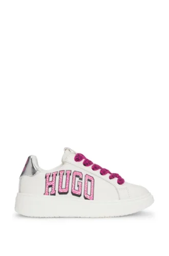 Kids’ trainers in leather with metallic faux-leather trims
