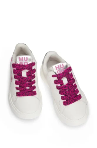 Kids’ trainers in leather with metallic faux-leather trims
