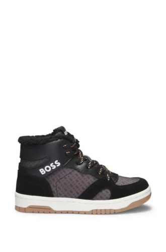 Kids’ trainers in mixed materials with faux-shearling lining