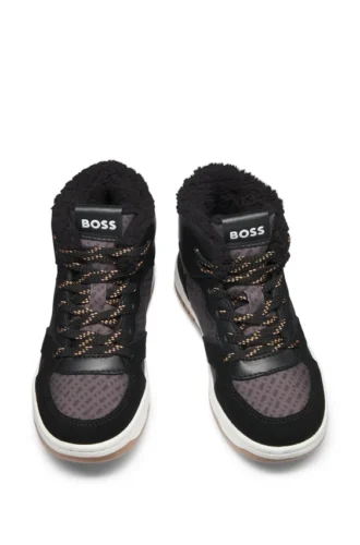 Kids’ trainers in mixed materials with faux-shearling lining