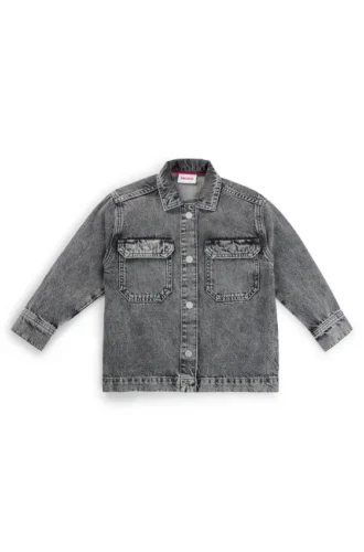 Kids’ washed-black overshirt in cotton denim