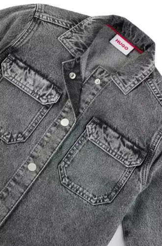 Kids’ washed-black overshirt in cotton denim