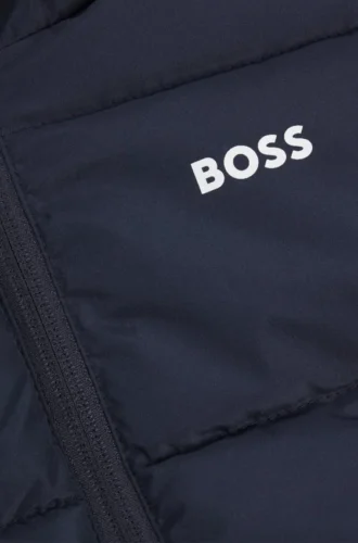 Kids’ water-repellent padded jacket with logo print