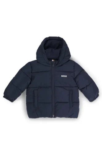 Kids’ water-repellent padded jacket with logo print