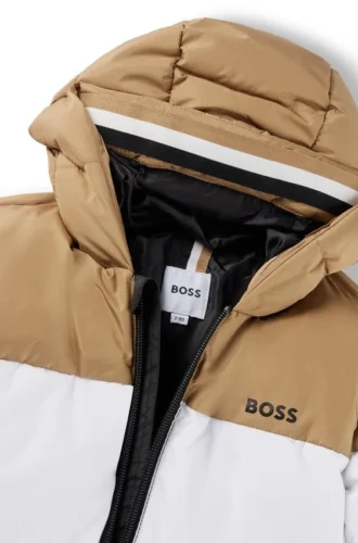 Kids’ water-repellent puffer jacket with signature-stripe colors