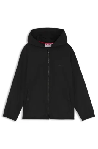 Kids’ water-repellent windbreaker jacket with logo prints