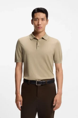 Knit polo shirt in silk and cotton