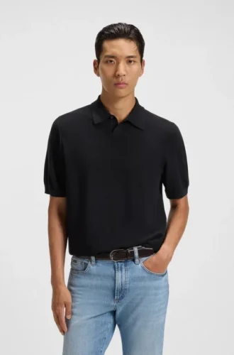 Knit polo sweater in virgin wool