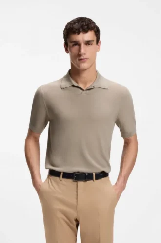 Knit polo sweater in virgin wool
