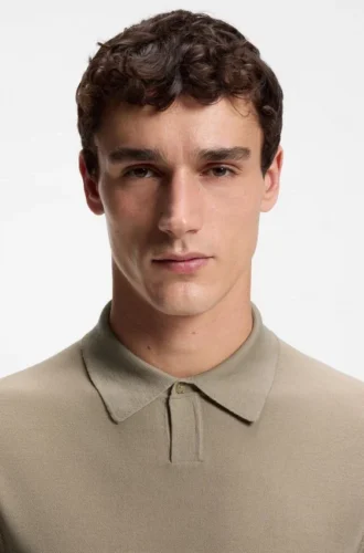 Knit polo sweater in virgin wool