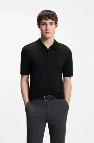 Knit polo sweater with covered placket