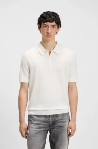 Knit polo sweater with covered placket