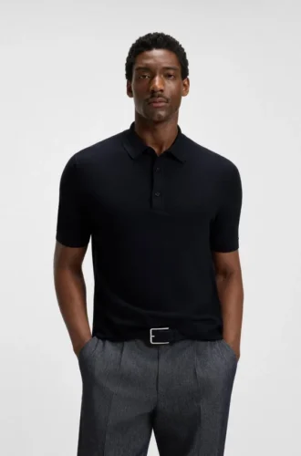 Knit polo sweater with rich structure