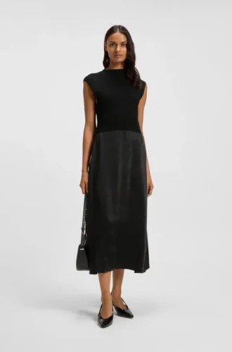 Knitted dress with satin skirt