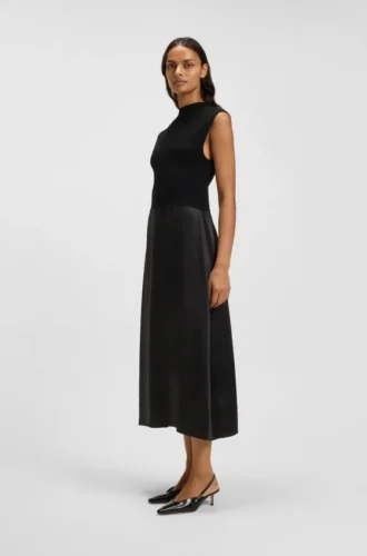 Knitted dress with satin skirt