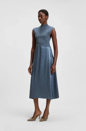 Knitted dress with satin skirt