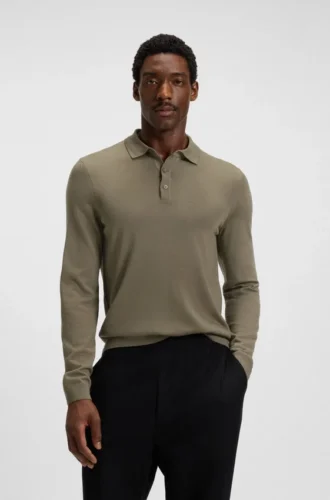 Knitted polo sweater in virgin wool