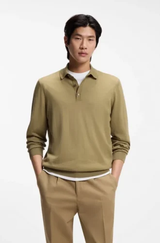 Knitted polo sweater in virgin wool