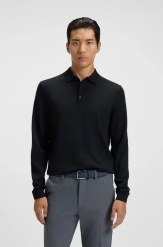 Knitted polo sweater in virgin wool