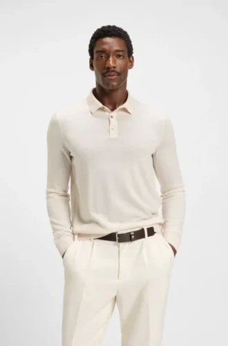 Knitted polo sweater in virgin wool