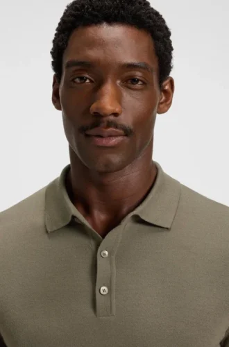 Knitted polo sweater in virgin wool
