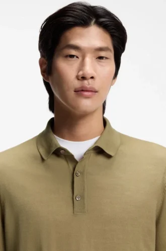 Knitted polo sweater in virgin wool
