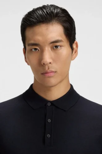 Knitted polo sweater in virgin wool