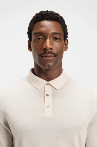 Knitted polo sweater in virgin wool