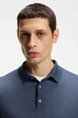 Knitted polo sweater in virgin wool