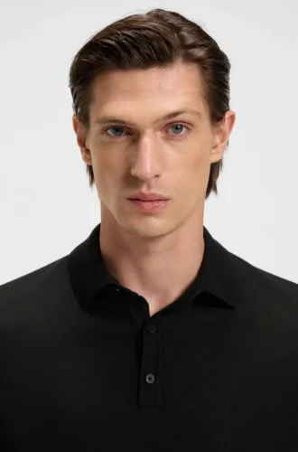 Knitted polo sweater in virgin wool