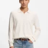 Knitted-silk sweater with Johnny collar