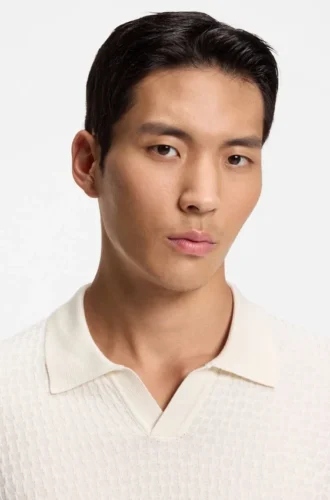 Knitted-silk sweater with Johnny collar