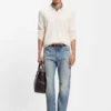 Knitted-silk sweater with Johnny collar