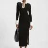 Knitted tube dress with logo keyhole placket